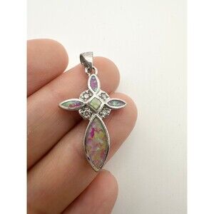 925 sterling silver faux opal cross Pendant